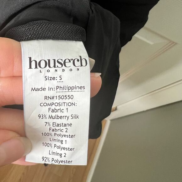 House of CB Black Silk Gianna Corset Cold Shoulder Long Sleeve Body-Con Dress S - Picture 12 of 13